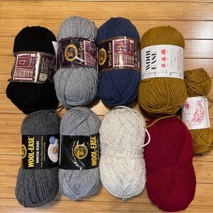 8+ skeins of Lion Brand Wool-Ease Yarn in assorted colors worsted weight